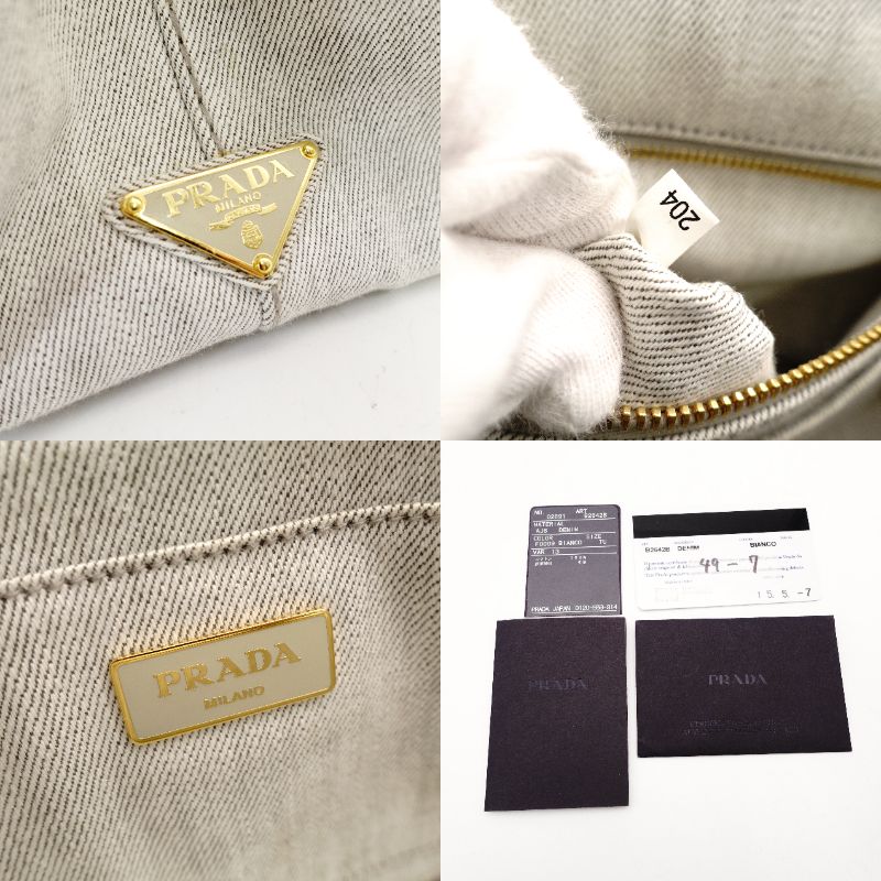 PRADA Canapa Tote Canvas Medium Handbag Gray Denim 2-Way Shoulder 7-11-277