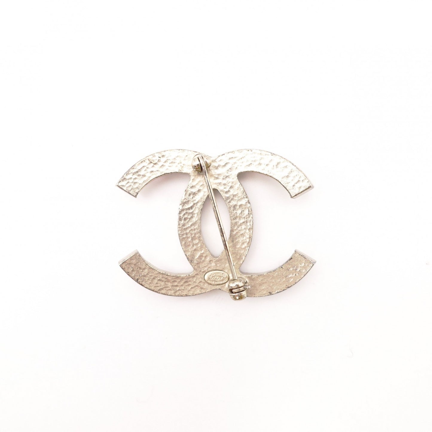 CHANEL Coco Mark Brooch Metal Silver Rhinestone