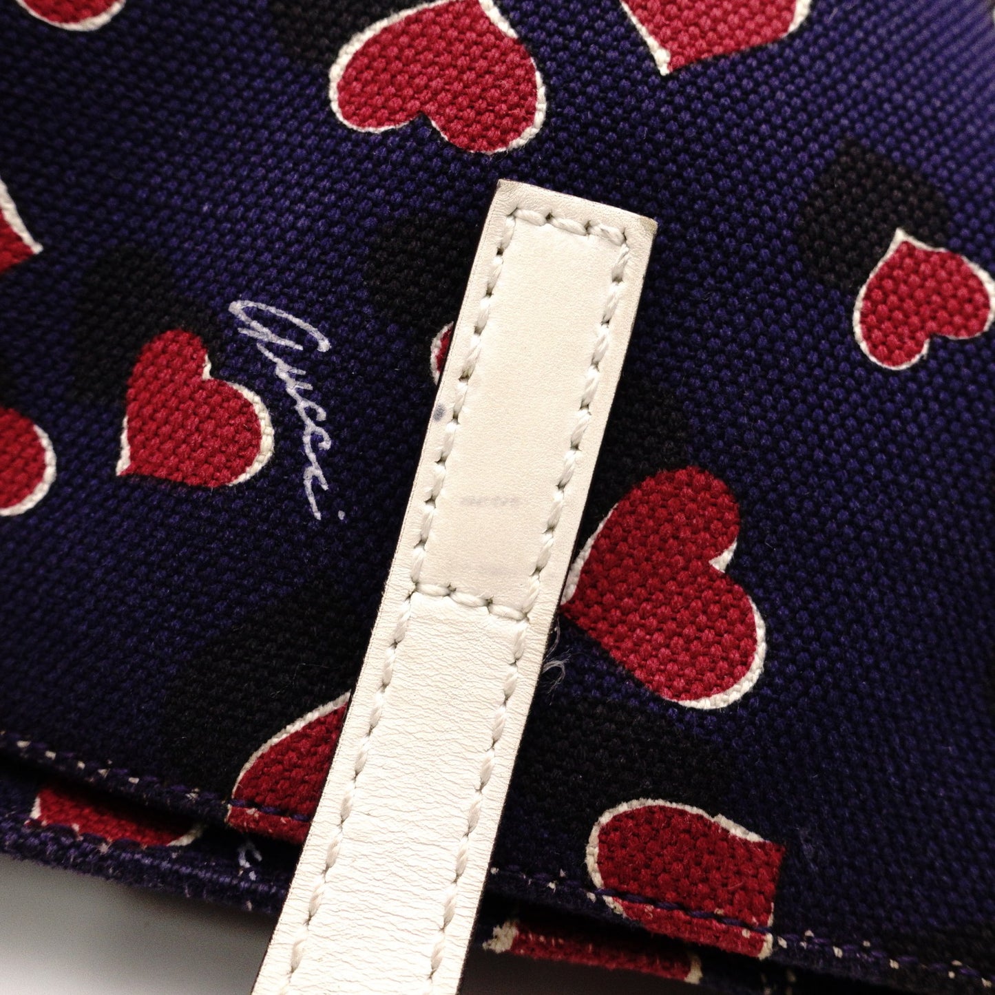 GUCCI Heartbeat Tote Bag, Canvas and Leather, Navy, Heart-Patterned Shoulder Bag