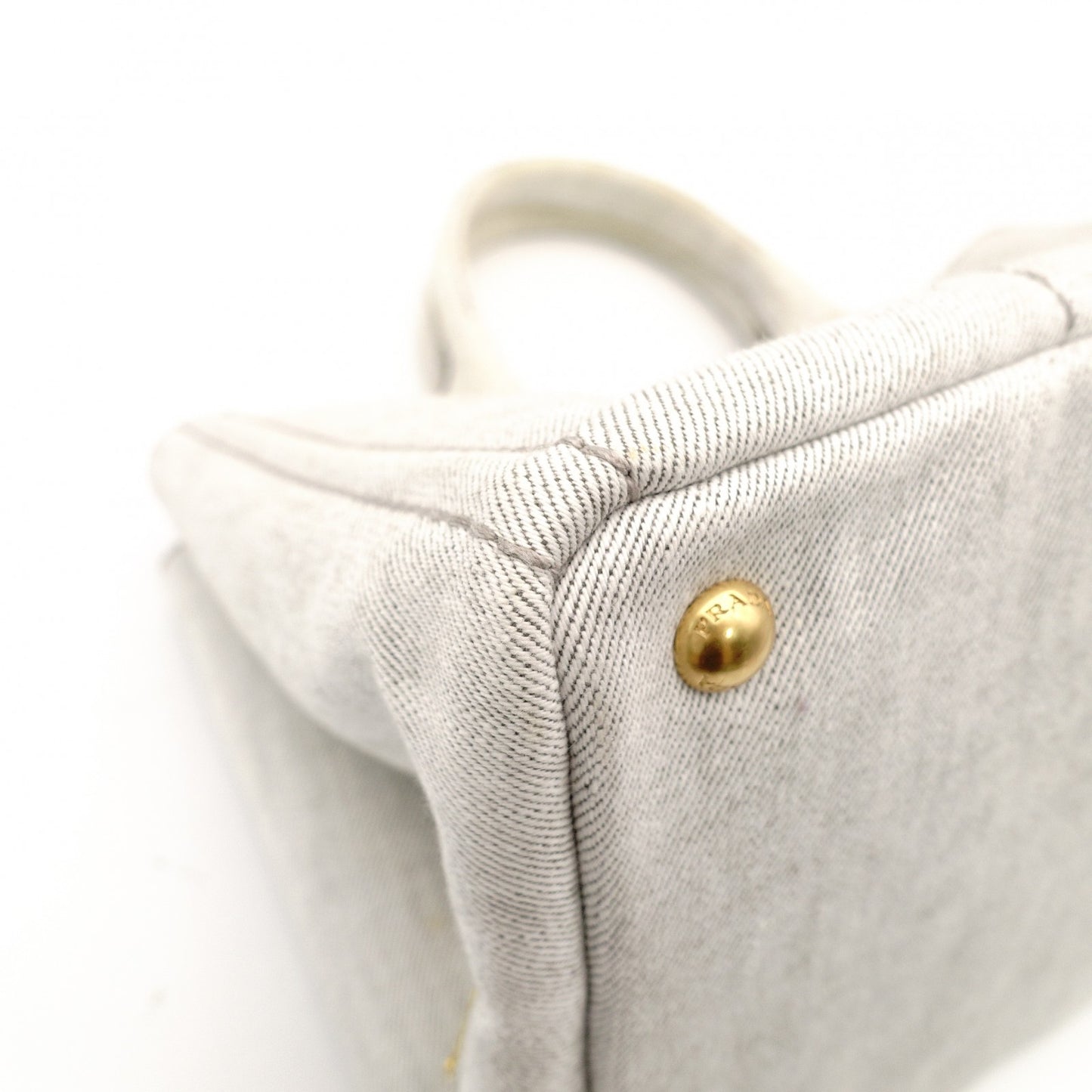 PRADA Canapa Tote Canvas Medium Handbag Gray Denim 2-Way Shoulder 7-11-277