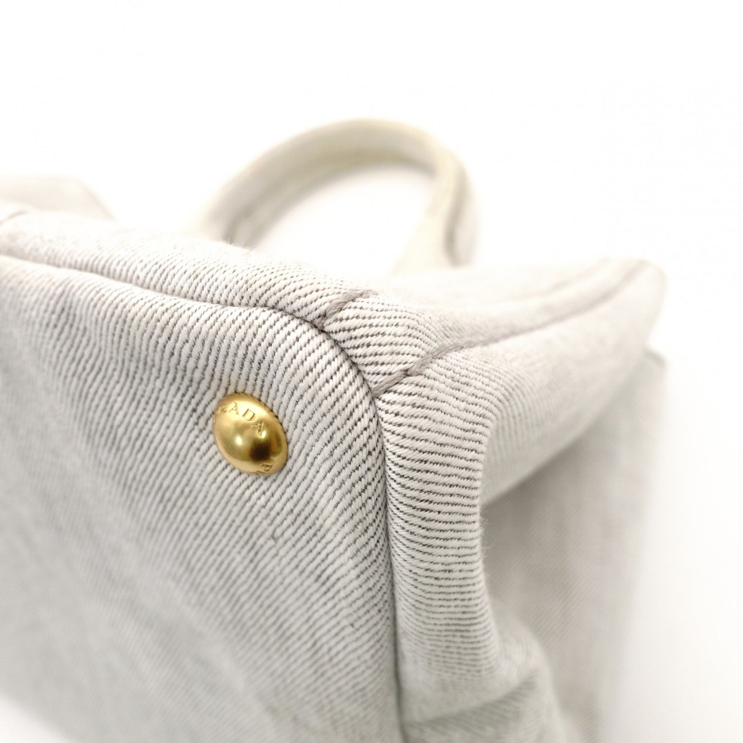 PRADA Canapa Tote Canvas Medium Handbag Gray Denim 2-Way Shoulder 7-11-277