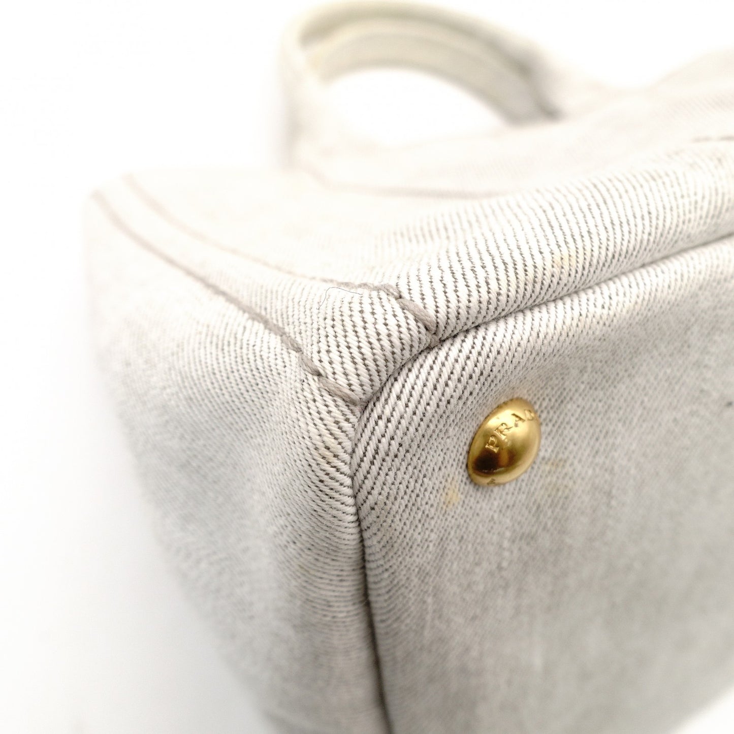PRADA Canapa Tote Canvas Medium Handbag Gray Denim 2-Way Shoulder 7-11-277