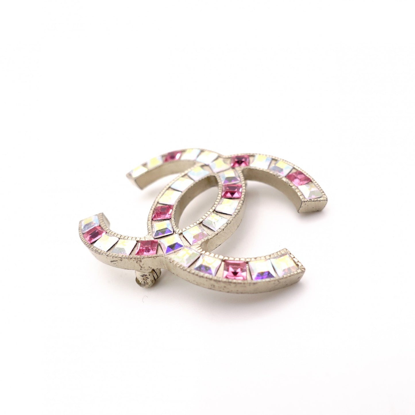 CHANEL Coco Mark Brooch Metal Silver Rhinestone
