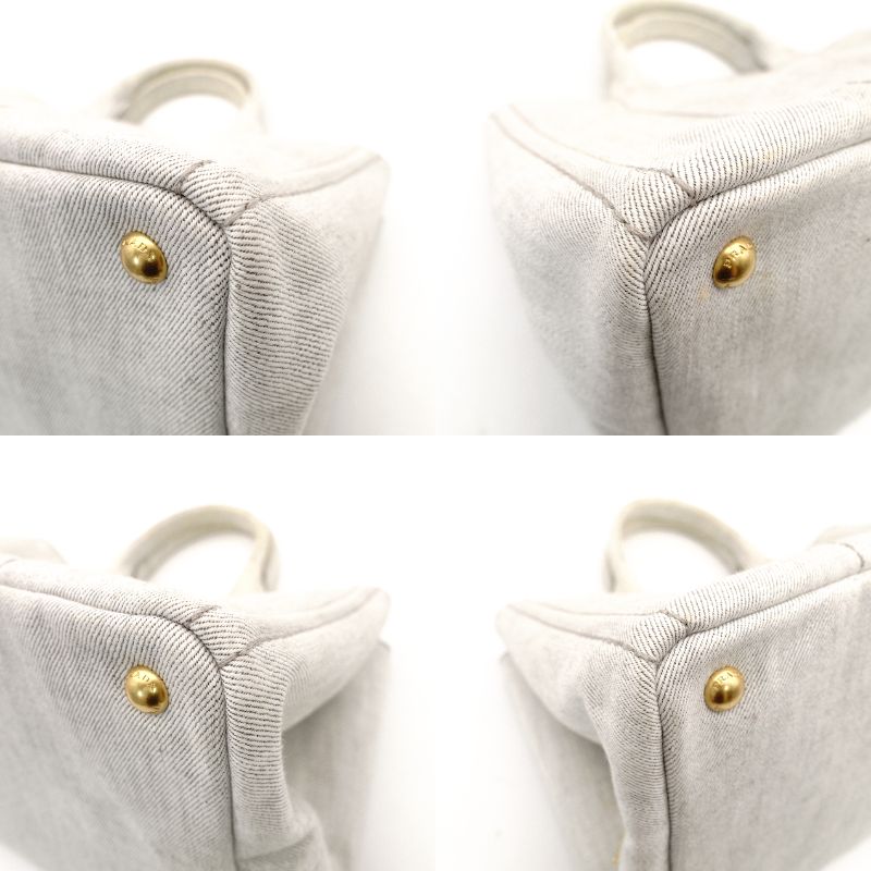 PRADA Canapa Tote Canvas Medium Handbag Gray Denim 2-Way Shoulder 7-11-277