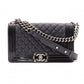 CHANEL Matelassé Boy Chanel Shoulder Bag, Leather, Black, Crossbody