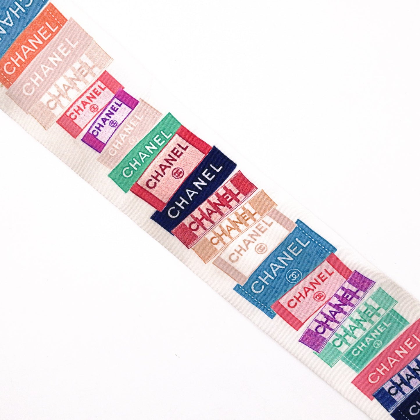 CHANEL Twilly Scarf, Silk, Multicolor, White, Logo