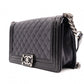 CHANEL Matelassé Boy Chanel Shoulder Bag, Leather, Black, Crossbody