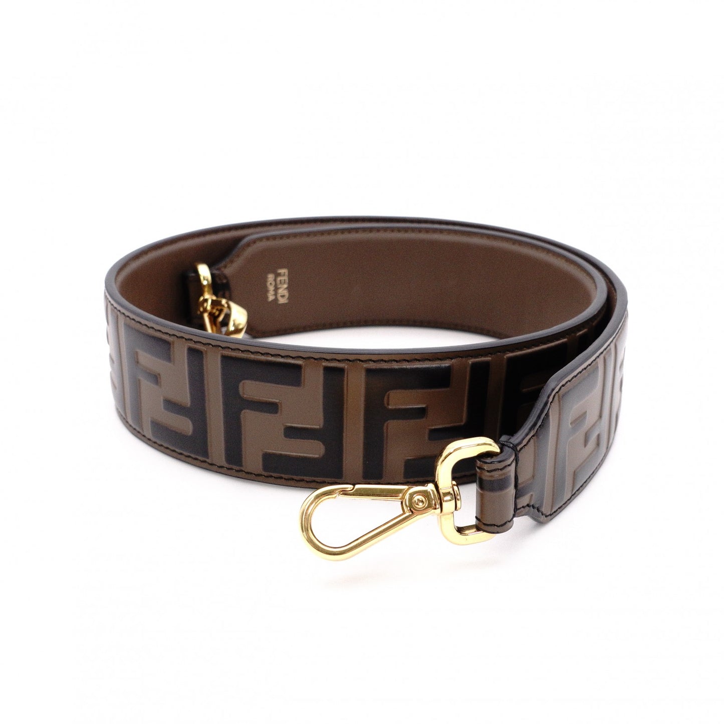 FENDI Strap Leather FF Logo Gold Hardware Reversible