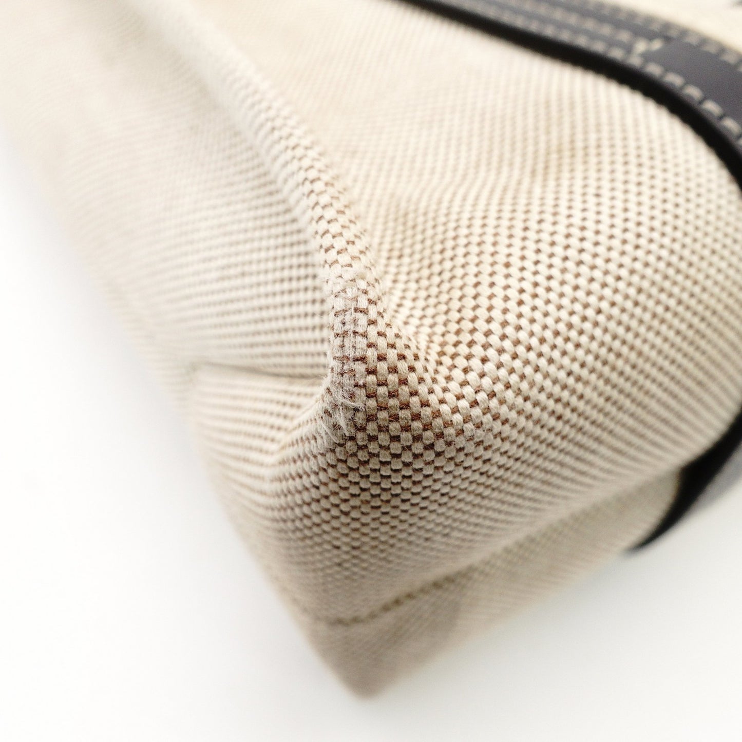 Chloe Woody Medium Tote Canvas Shoulder Bag Beige × Navy Leather 7-10-1054