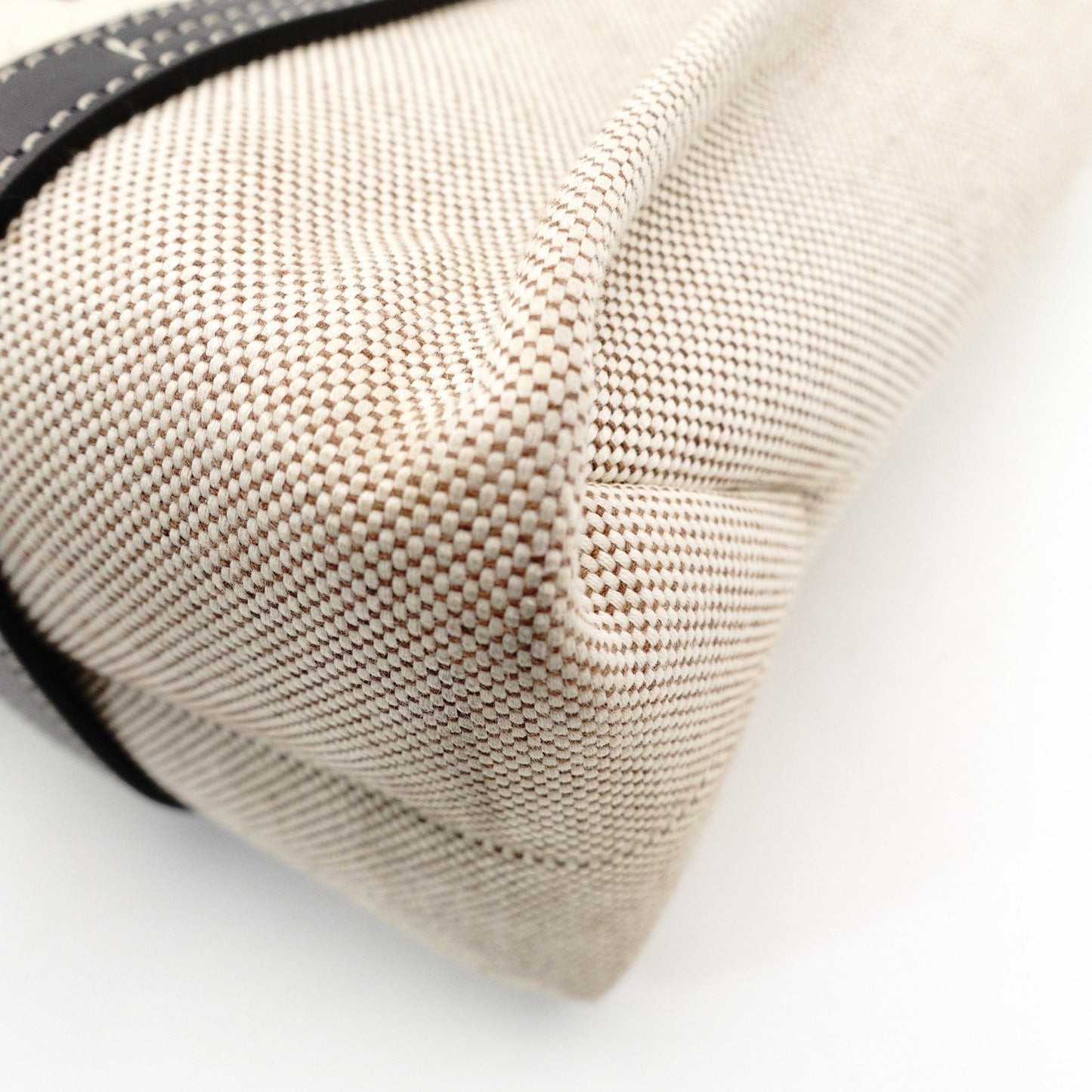 Chloe Woody Medium Tote Canvas Shoulder Bag Beige × Navy Leather 7-10-1054