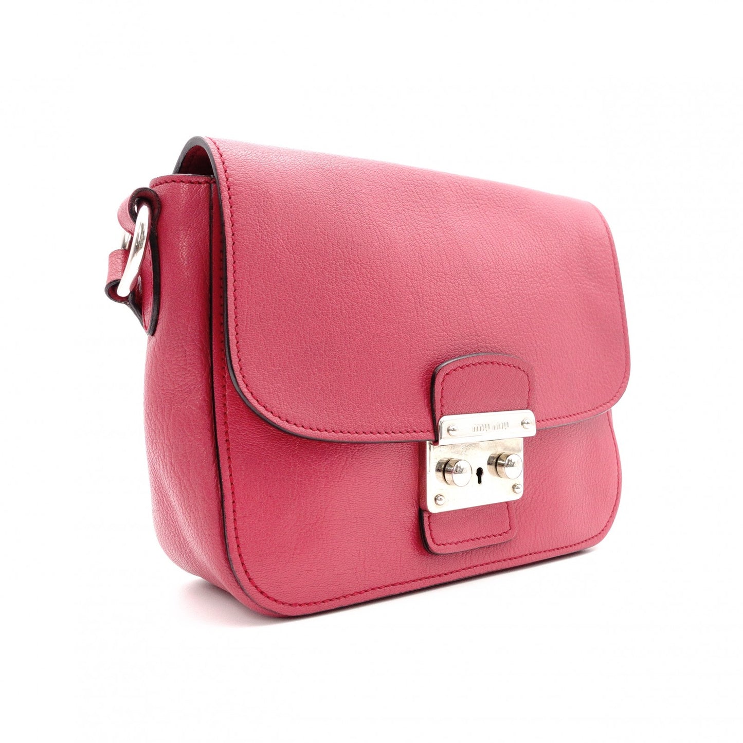 MIU MIU Madras Shoulder Bag, Leather, Pink, Crossbody, Silver Hardware