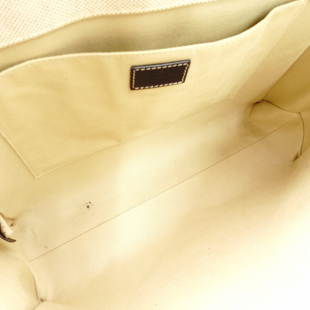 Chloe Woody Medium Tote Canvas Shoulder Bag Beige × Navy Leather 7-10-1054