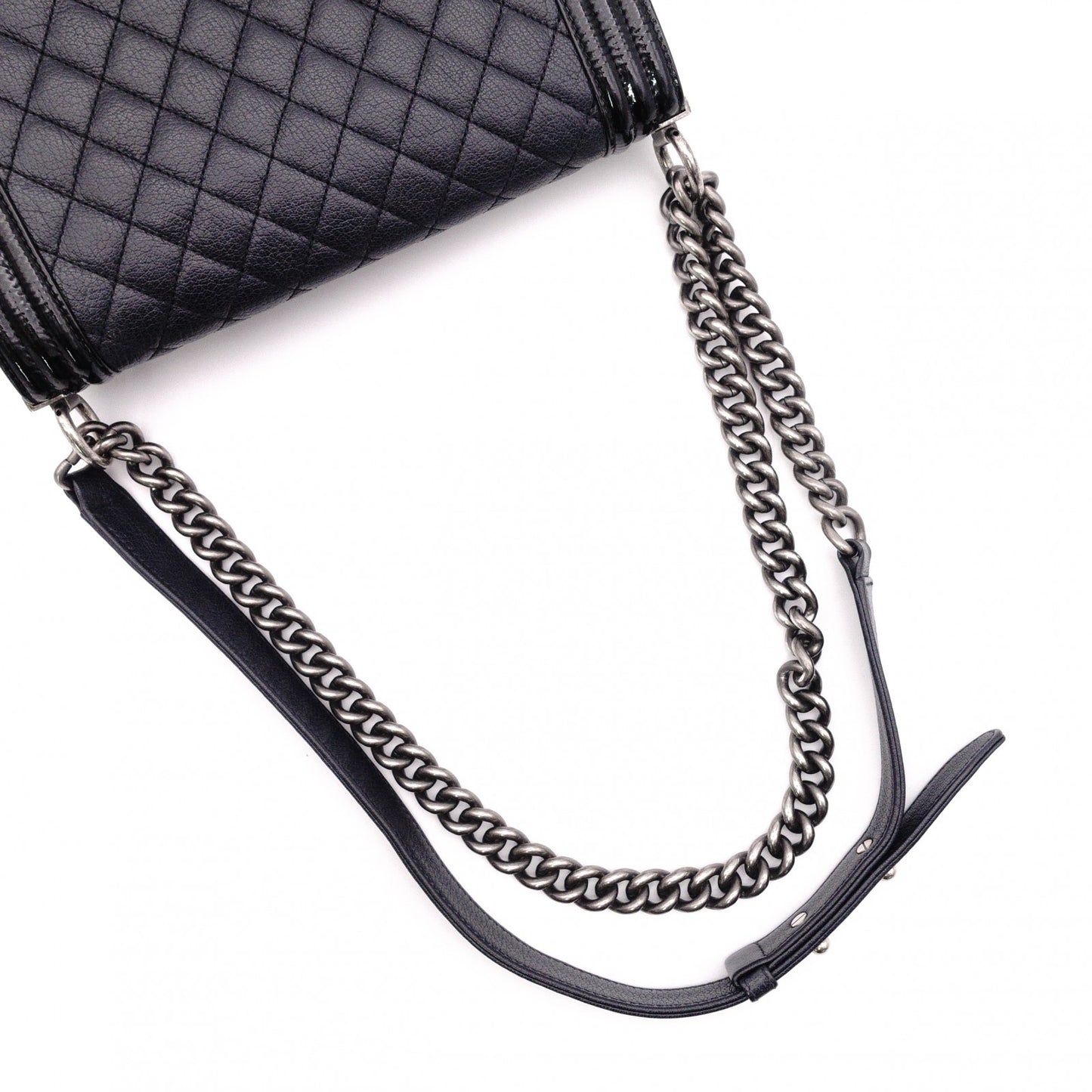 CHANEL Matelassé Boy Chanel Shoulder Bag, Leather, Black, Crossbody