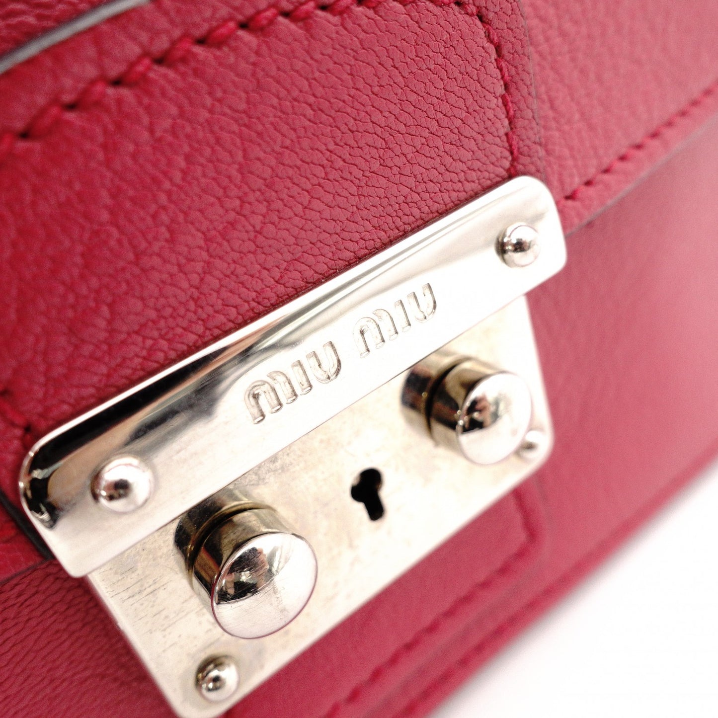 MIU MIU Madras Shoulder Bag, Leather, Pink, Crossbody, Silver Hardware