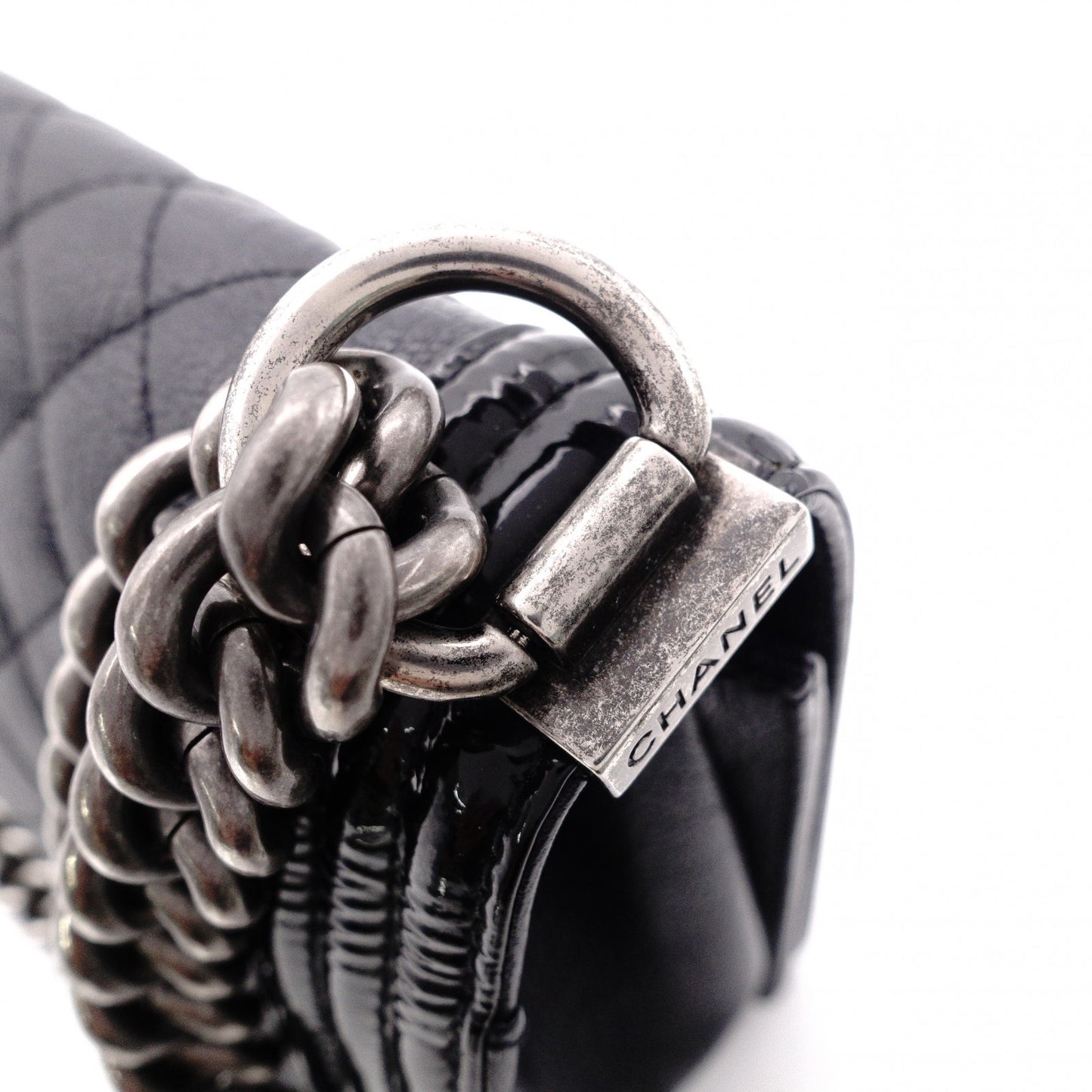CHANEL Matelassé Boy Chanel Shoulder Bag, Leather, Black, Crossbody