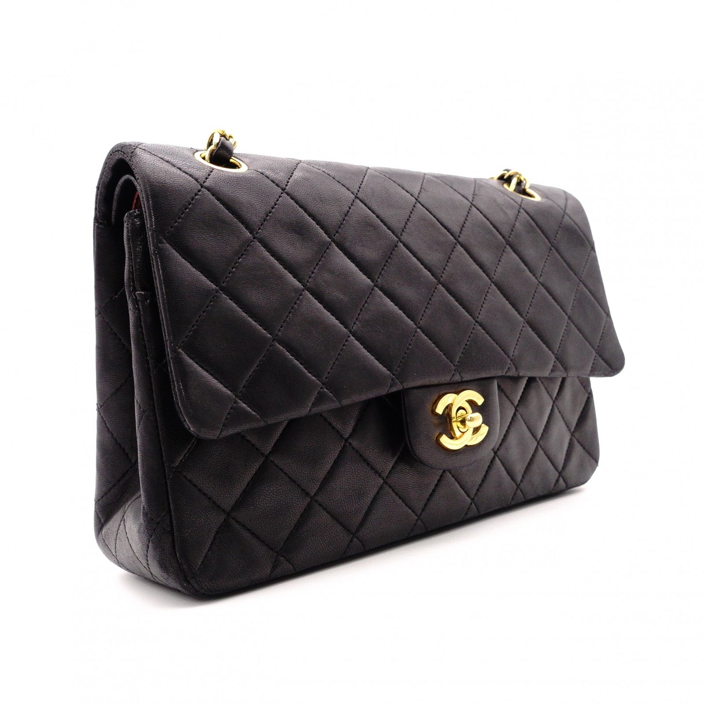 CHANEL Matelassé Classic Lambskin Shoulder Bag, Leather, Black, Gold Hardware