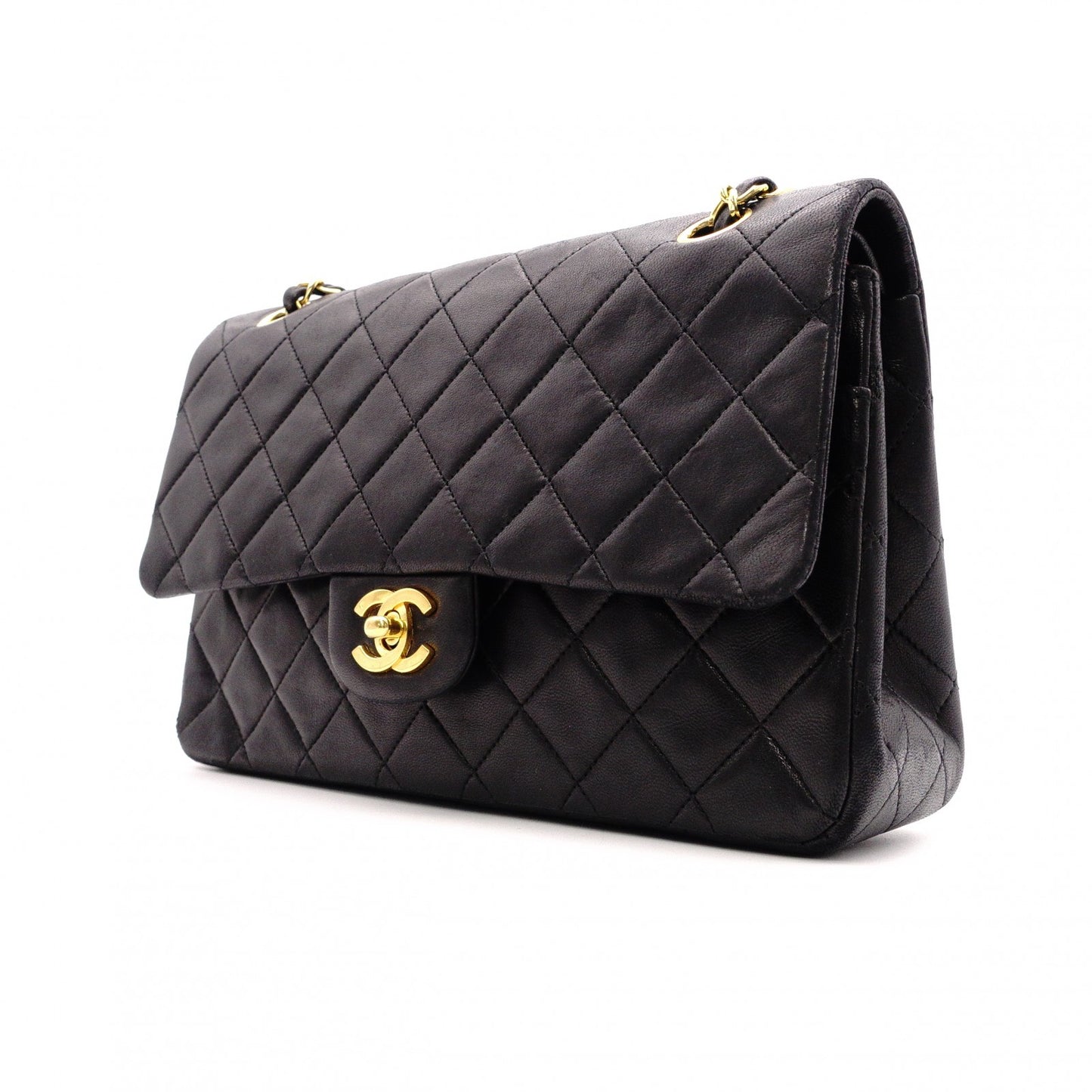 CHANEL Matelassé Classic Lambskin Shoulder Bag, Leather, Black, Gold Hardware