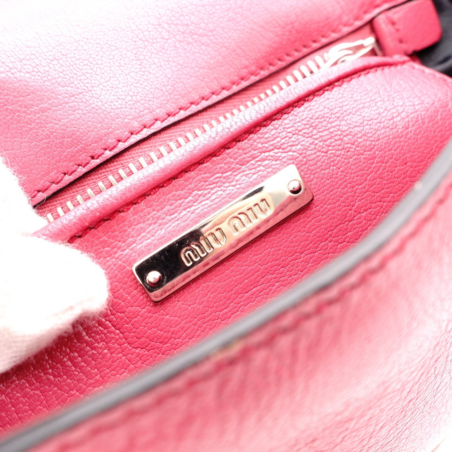 MIU MIU Madras Shoulder Bag, Leather, Pink, Crossbody, Silver Hardware