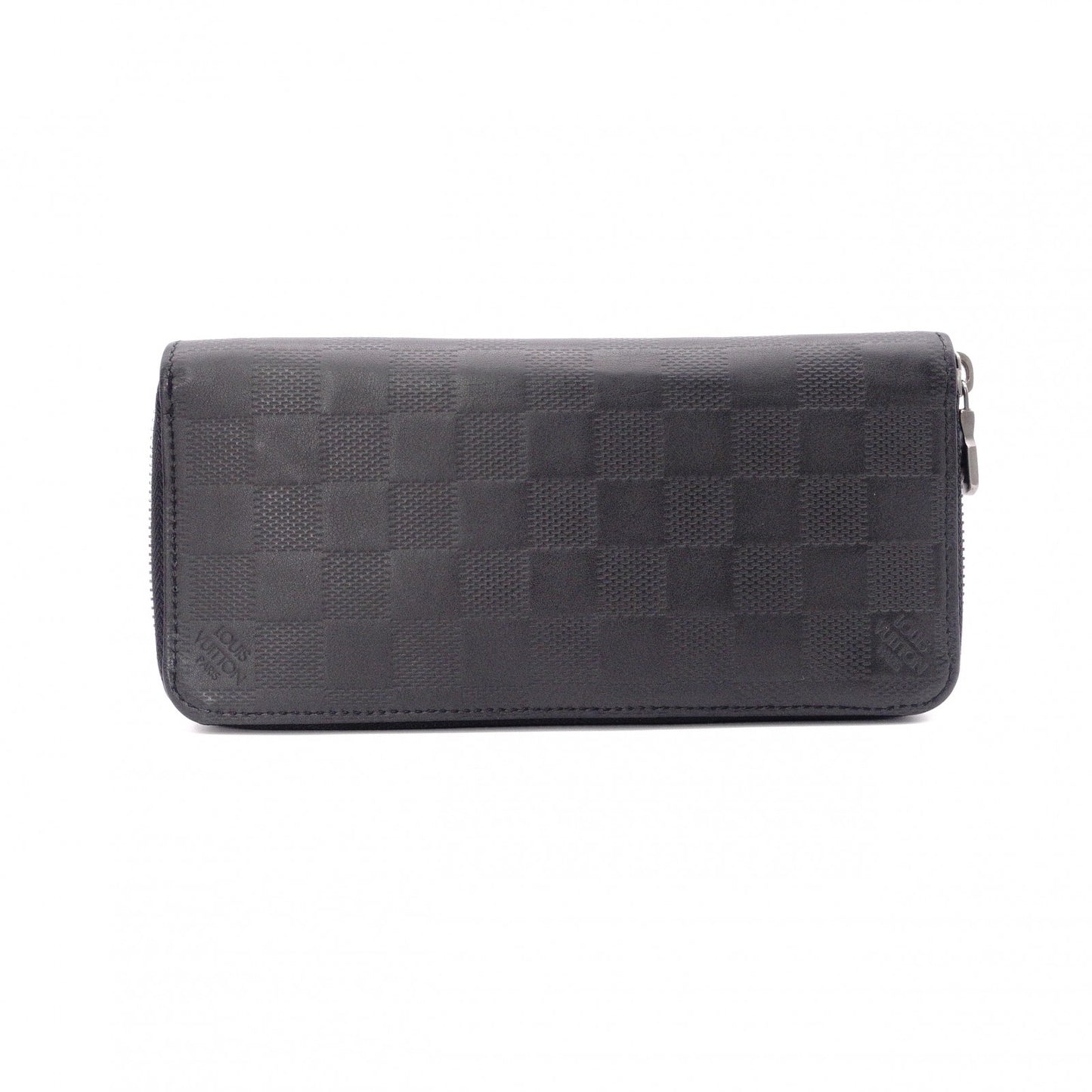 LOUIS VUITTON Zippy Vertical Damier Infini Long Wallet, Leather, Black