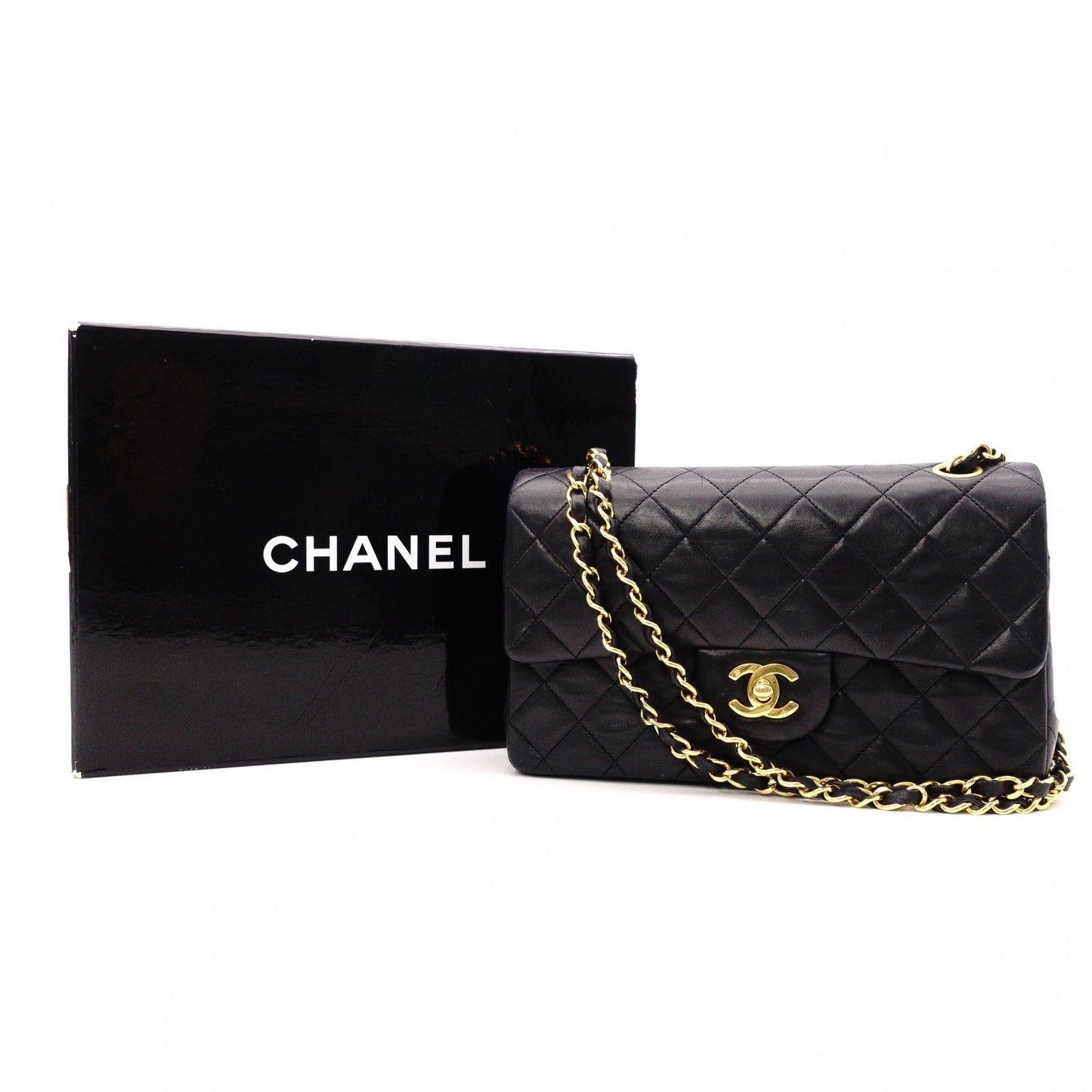 CHANEL Matelassé W-Flap Lambskin Chain Shoulder Bag, Black, Women's