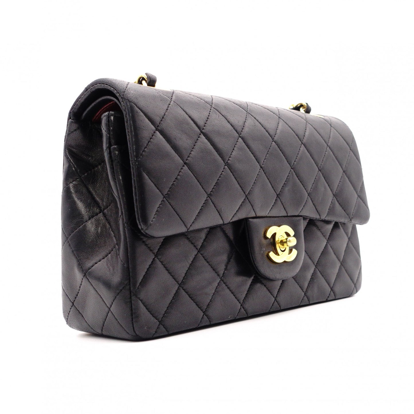 CHANEL Matelassé W-Flap Lambskin Chain Shoulder Bag, Black, Women's