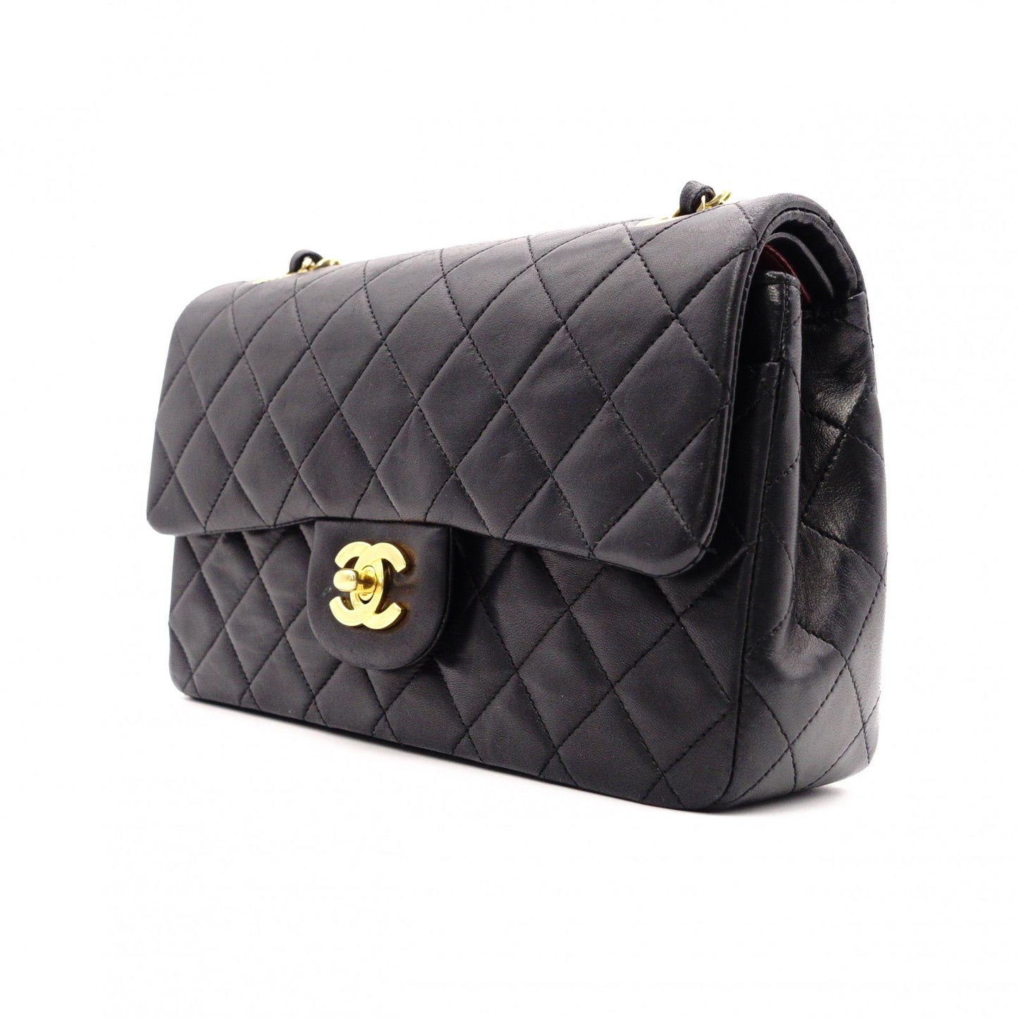 CHANEL Matelassé W-Flap Lambskin Chain Shoulder Bag, Black, Women's