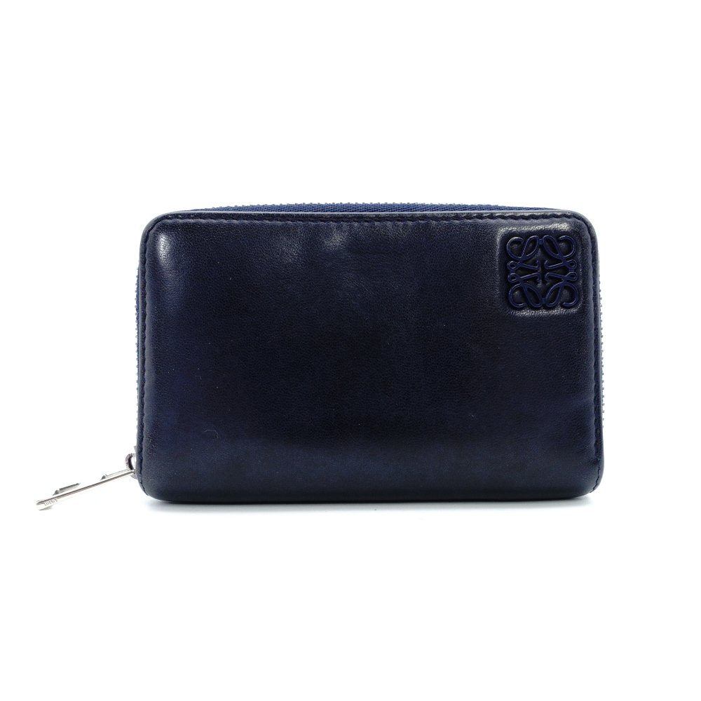 LOEWE Anagram Coin Case Navy Leather Mini Wallet Solid 7-12-158