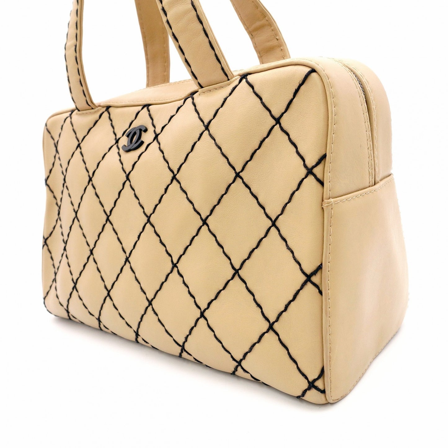 CHANEL Wild Stitch Tote Bag, Leather, Beige and Black