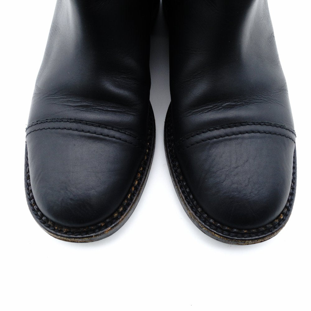 CHANEL Matelassé Mouton Boots Black Leather Boots Black Short Boots Size 37.5 Approx. 24.0–24.5cm 7-12-078