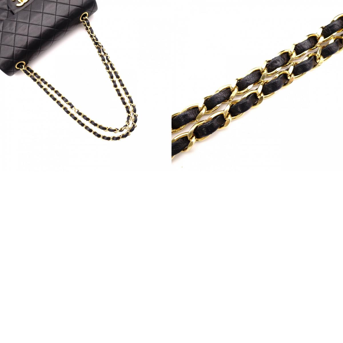 CHANEL Matelassé W-Flap Lambskin Chain Shoulder Bag, Black, Women's