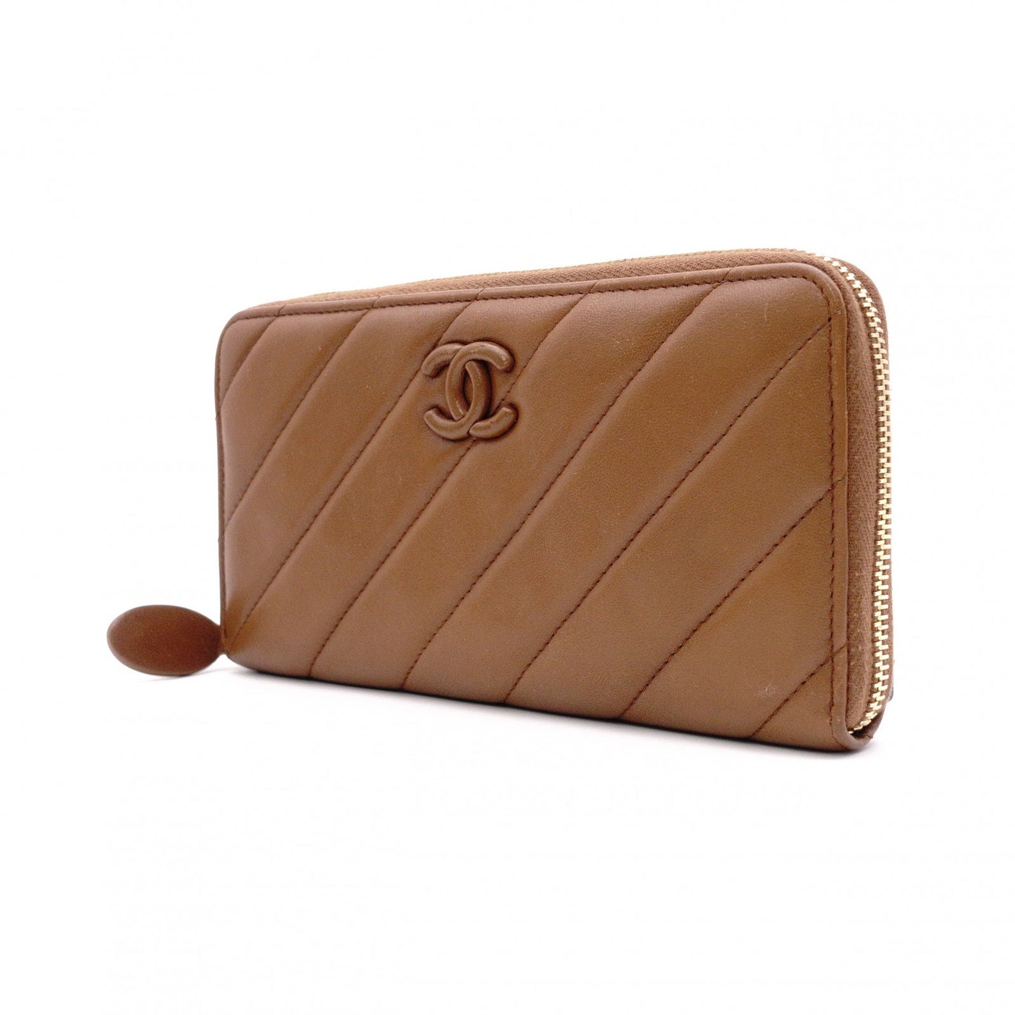 CHANEL Long Wallet, Brown Leather, CC Logo, Lambskin