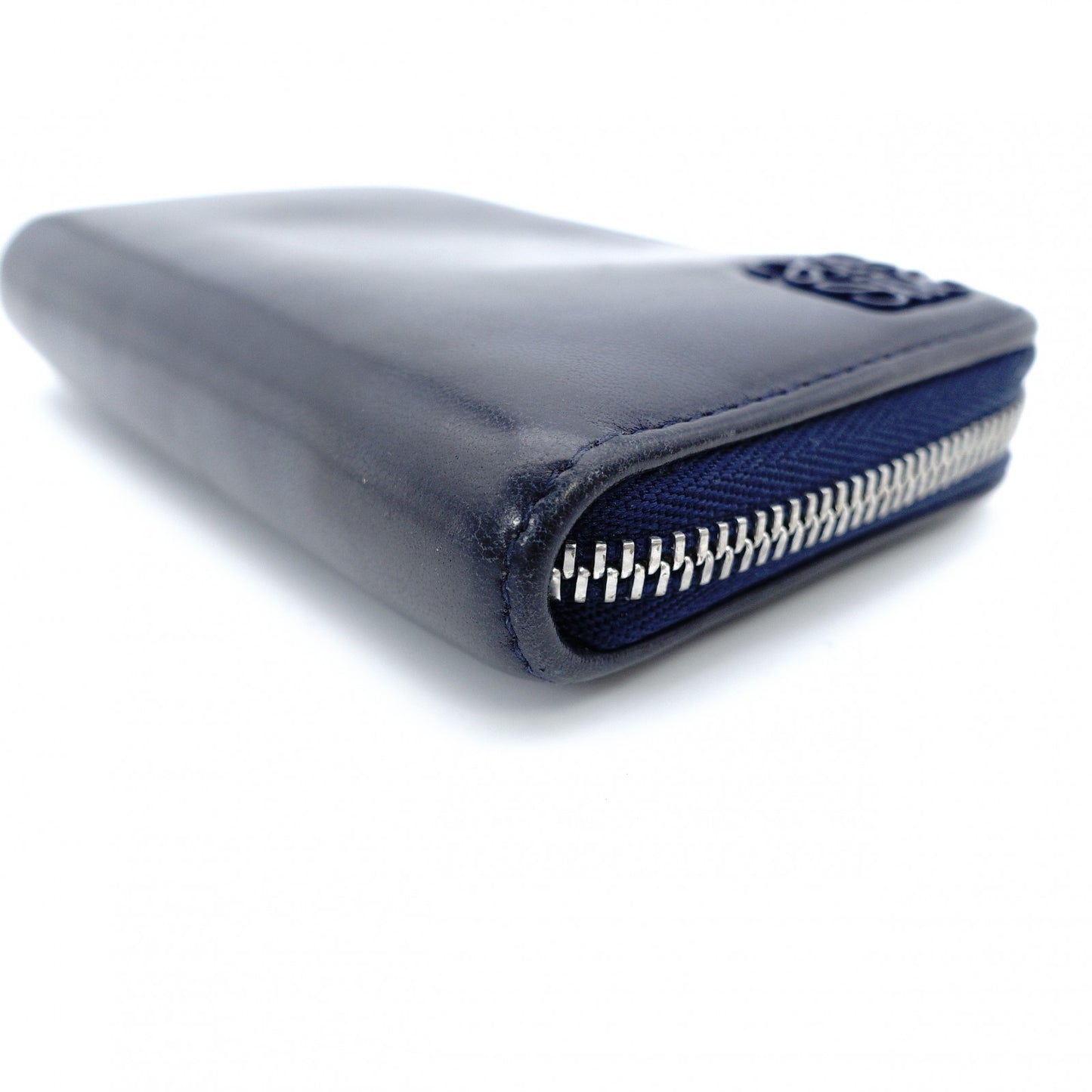 LOEWE Anagram Coin Case Navy Leather Mini Wallet Solid 7-12-158
