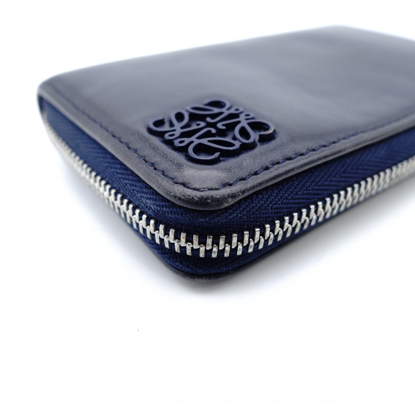 LOEWE Anagram Coin Case Navy Leather Mini Wallet Solid 7-12-158