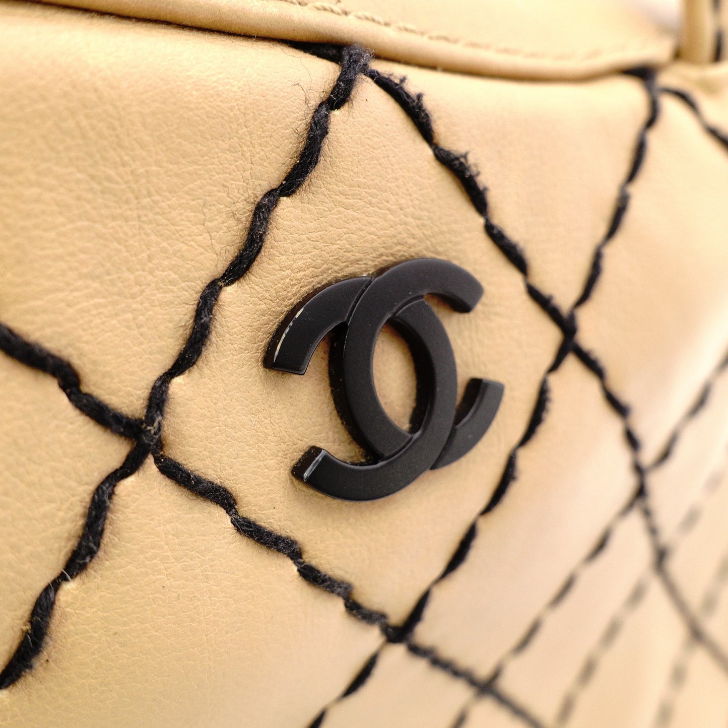 CHANEL Wild Stitch Tote Bag, Leather, Beige and Black
