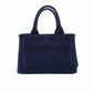 PRADA Canapa Tote Canvas Small Handbag Navy Denim 2-Way Shoulder 7-8-597