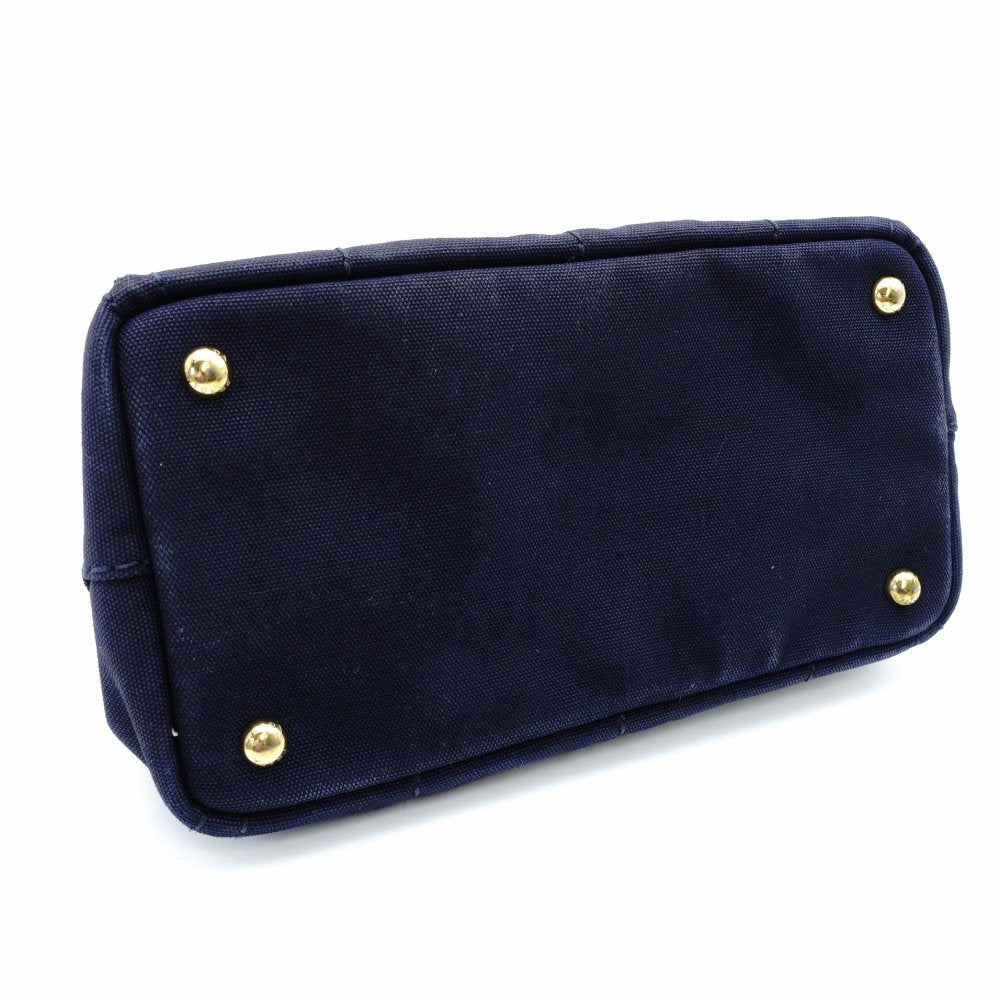 PRADA Canapa Tote Canvas Small Handbag Navy Denim 2-Way Shoulder 7-8-597