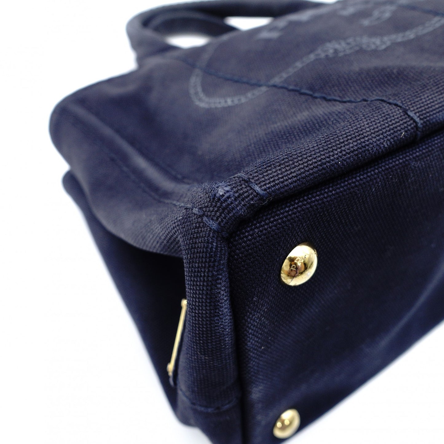 PRADA Canapa Tote Canvas Small Handbag Navy Denim 2-Way Shoulder 7-8-597