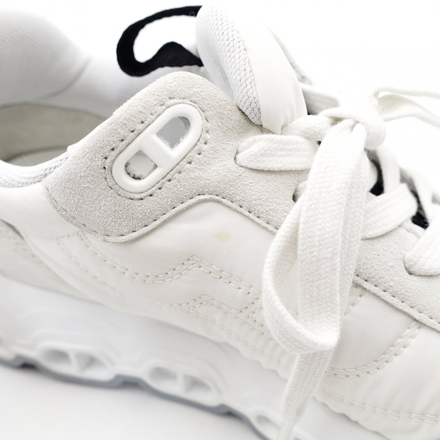 HERMES Impulse Fabric Sneakers Women's Size 37 (approx. 9.3") White × Black Suede Nylon 7-12-168