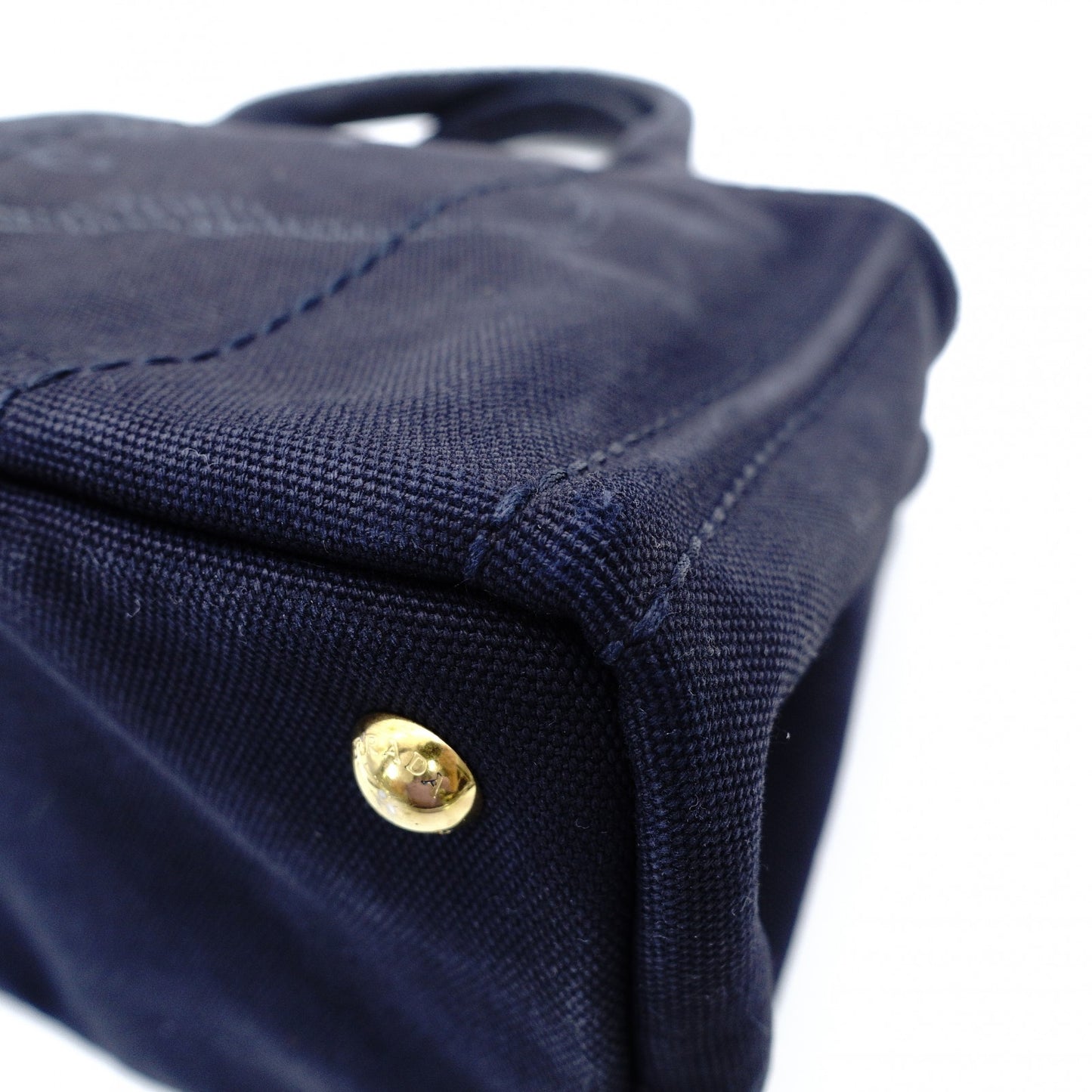 PRADA Canapa Tote Canvas Small Handbag Navy Denim 2-Way Shoulder 7-8-597