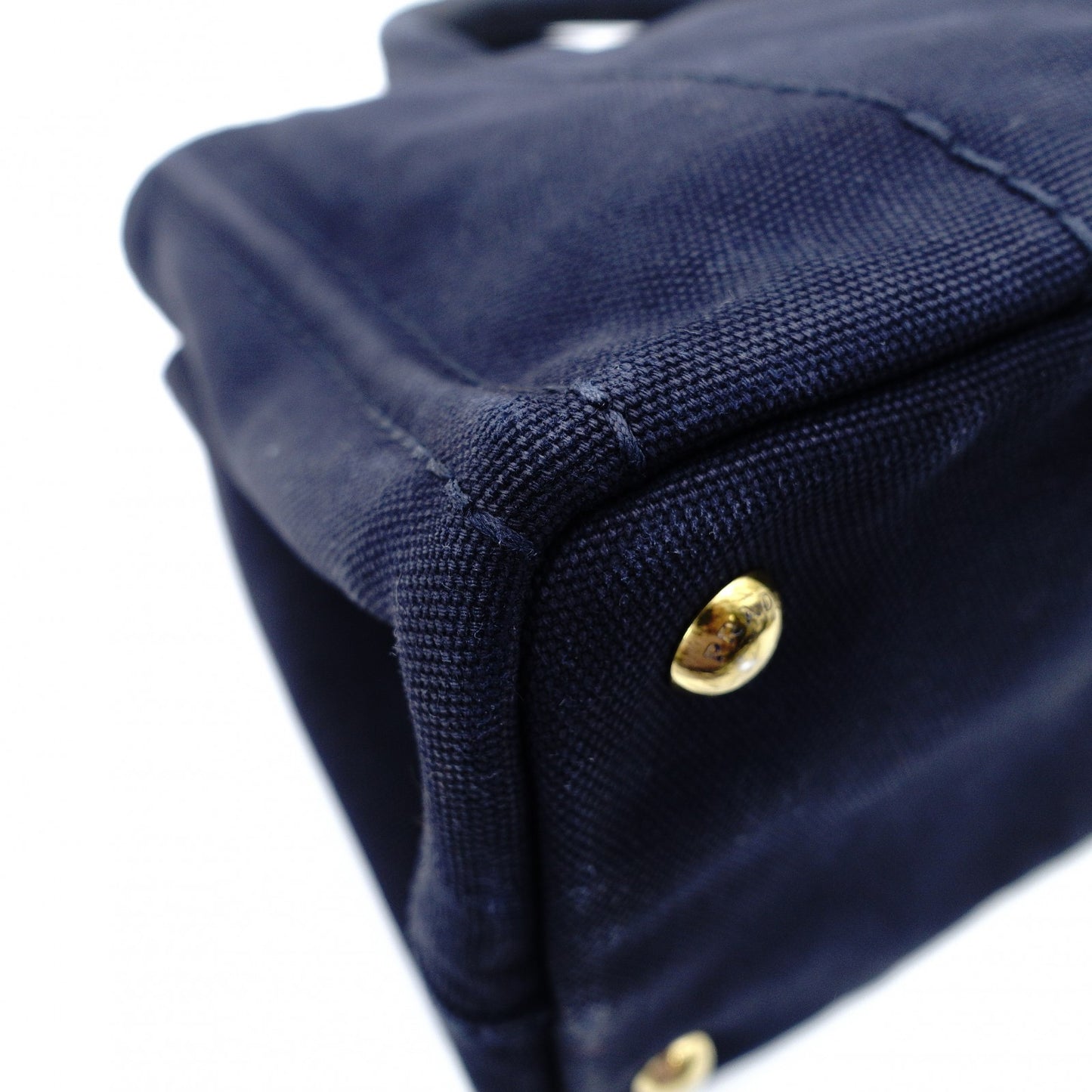 PRADA Canapa Tote Canvas Small Handbag Navy Denim 2-Way Shoulder 7-8-597