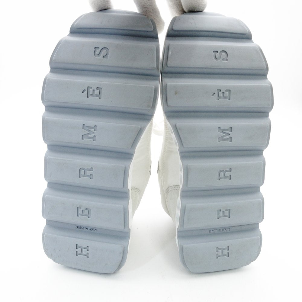 HERMES Impulse Fabric Sneakers Women's Size 37 (approx. 9.3") White × Black Suede Nylon 7-12-168