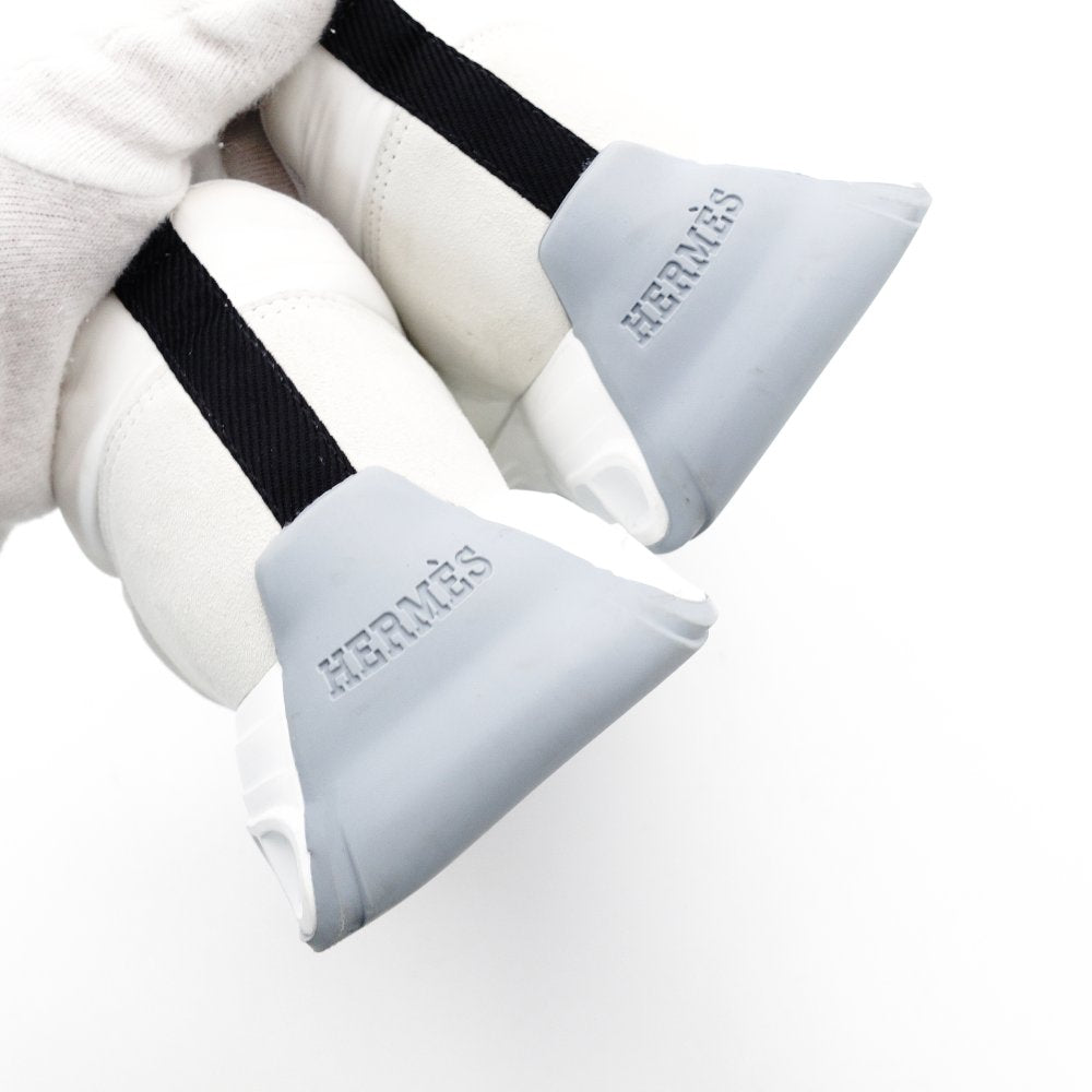 HERMES Impulse Fabric Sneakers Women's Size 37 (approx. 9.3") White × Black Suede Nylon 7-12-168