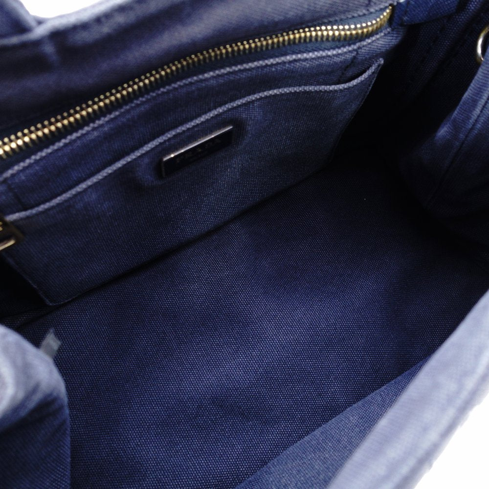 PRADA Canapa Tote Canvas Small Handbag Navy Denim 2-Way Shoulder 7-8-597