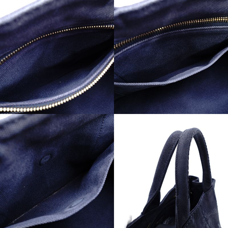 PRADA Canapa Tote Canvas Small Handbag Navy Denim 2-Way Shoulder 7-8-597