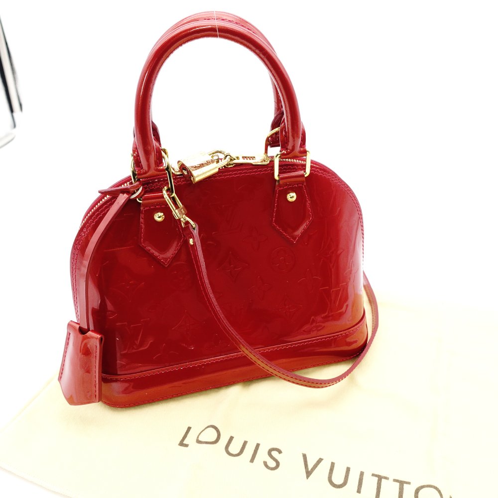 LOUIS VUITTON Alma BB Handbag Patent Leather Red 2-Way Leather Red Shoulder 7-11-752