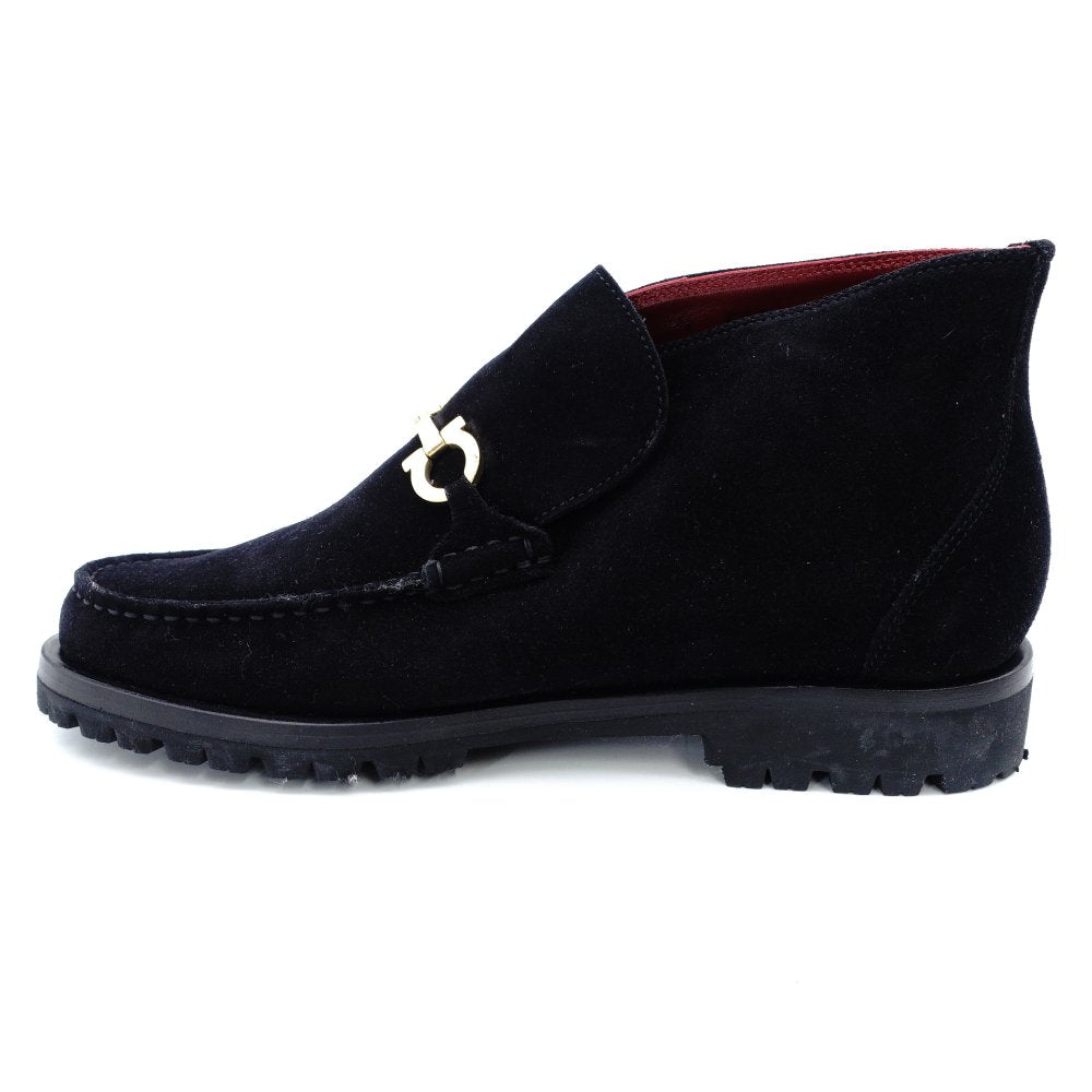 Unused Salvatore Ferragamo Gancini Shoes 6.5 Women's Short Boots Black Suede Black 7-12-291