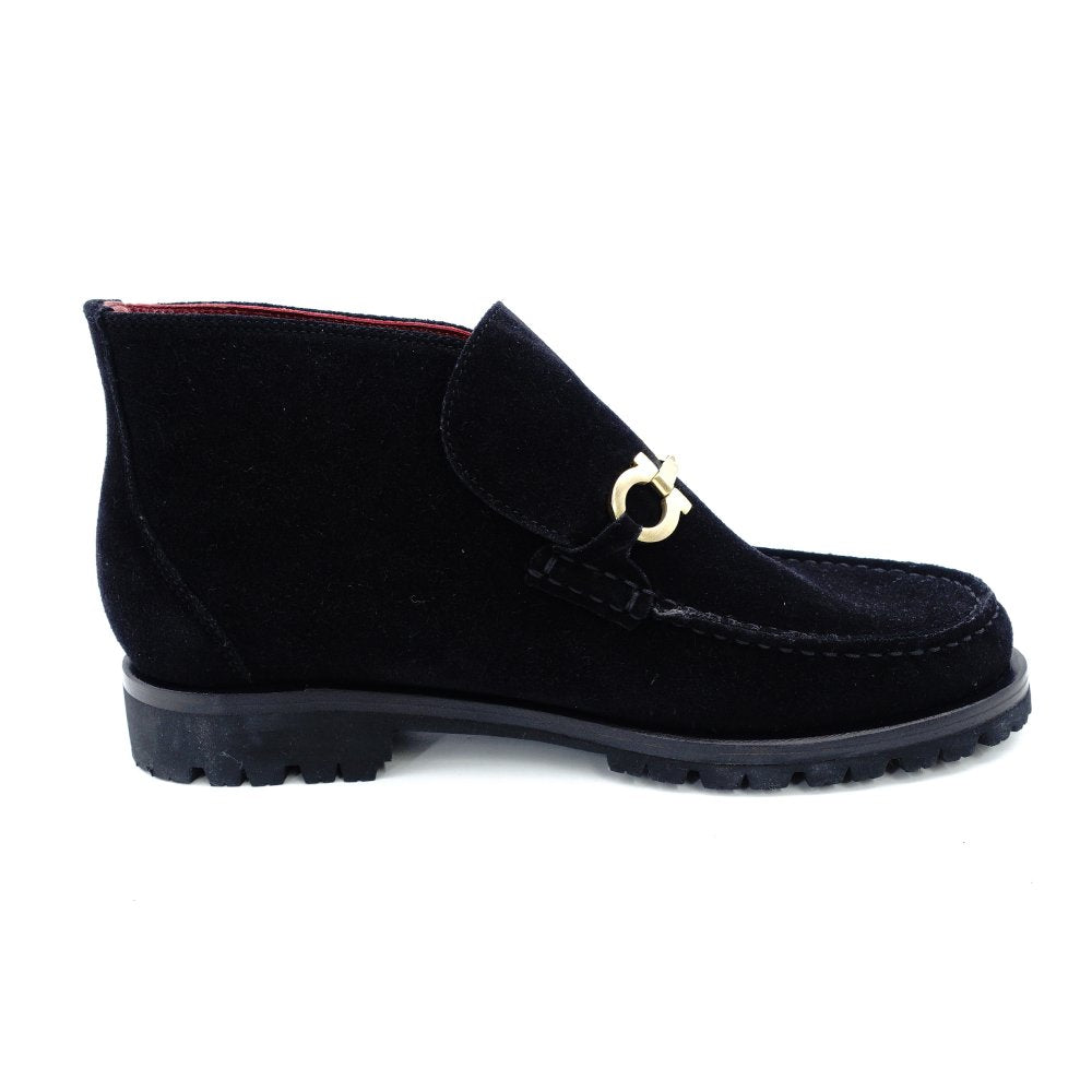 Unused Salvatore Ferragamo Gancini Shoes 6.5 Women's Short Boots Black Suede Black 7-12-291