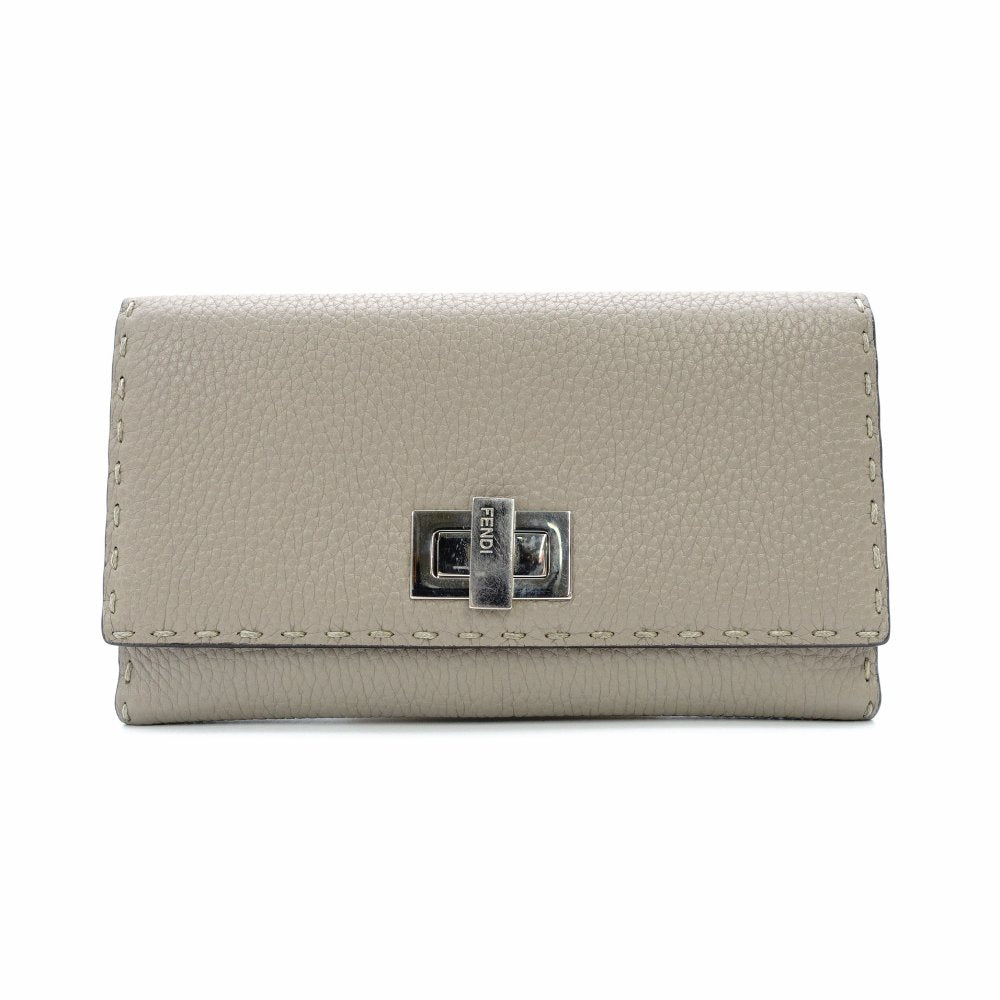 FENDI Celeria Peekaboo Long Wallet Leather Beige Silver Hardware With Box 7-11-416
