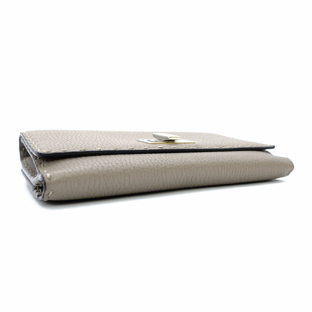 FENDI Celeria Peekaboo Long Wallet Leather Beige Silver Hardware With Box 7-11-416