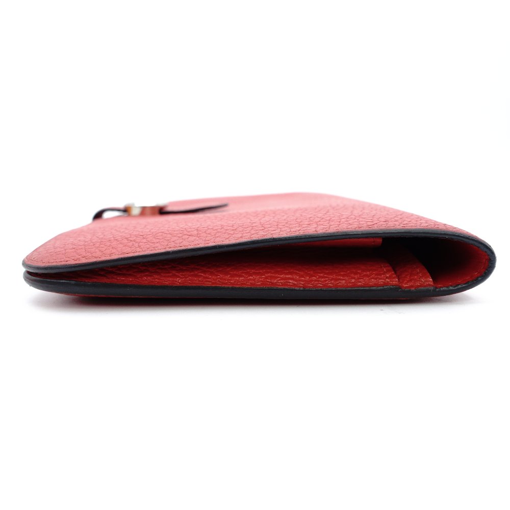 HERMES Dogon GM Long Wallet Red-Tone Leather T-Stamp Silver Hardware Red Wallet Women's 7-12-151